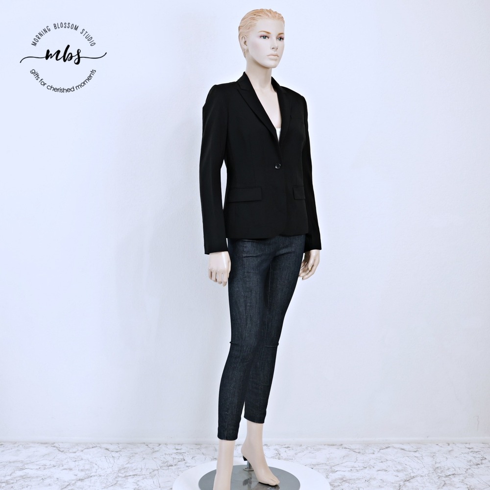 Theory Wool Blend Tailored Minimalist Career Chic 2 Button Blazer Black Women 8